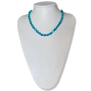 Vintage Czech Facet Crystal Cyan Iridescent bead Round white crystal Strand 18"